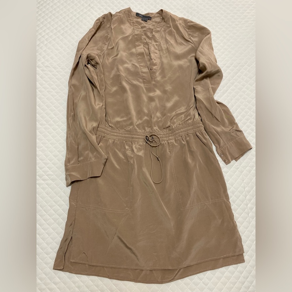 Vince Dresses Vince Hickory Silk Drawstring Shirtdress 100% silk size 6